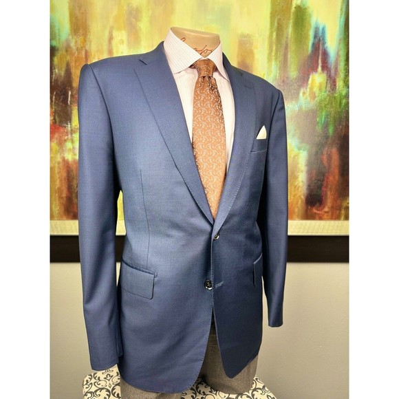 44R Mens Custom Tailored Scabal Super 140’s Blue Blazer - Suit Jacket Sport Coat - Picture 5 of 13